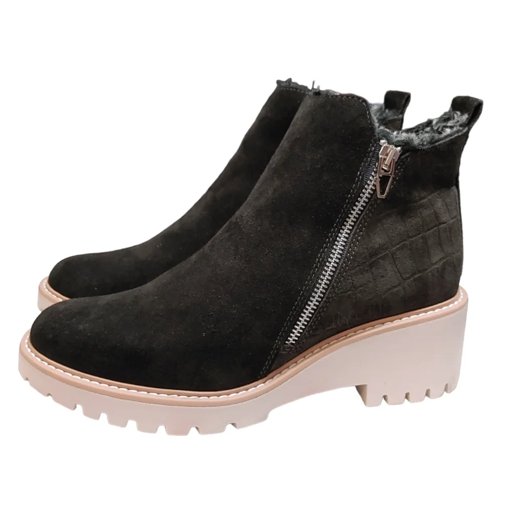 Dolce Vita Hollyn Black Suede Alligator Heel Ankle Booties Women's Size 8.5 - Picture 3 of 8